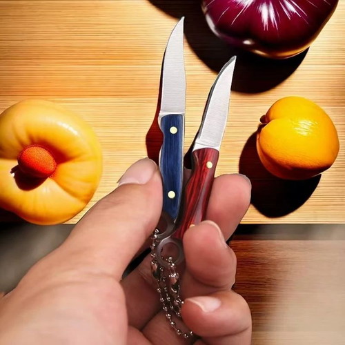 Mini tail ring knife new with keychain, wooden handle