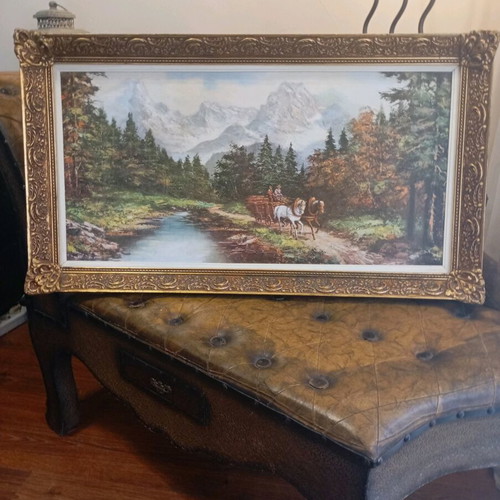 Vintage frame 1970 with carved gold frame like new