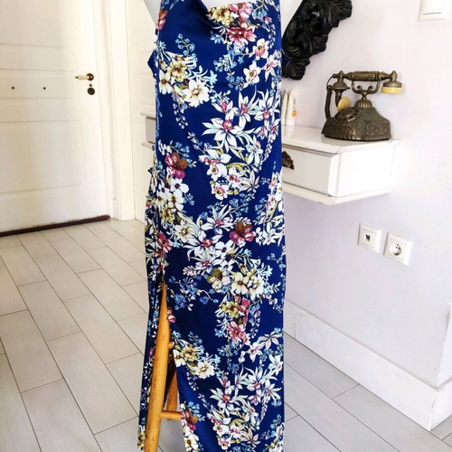 Satin maxi dress floral dark blue size L like new