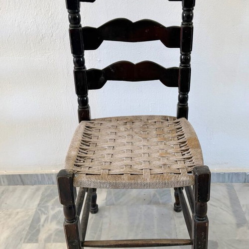 Vintage Chair with Ladder Back and Woven Seat Refurbished