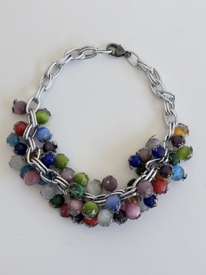 Handmade Cat's Eye necklace, silver color