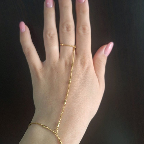 Steel bracelet connected to ring gold color made to order