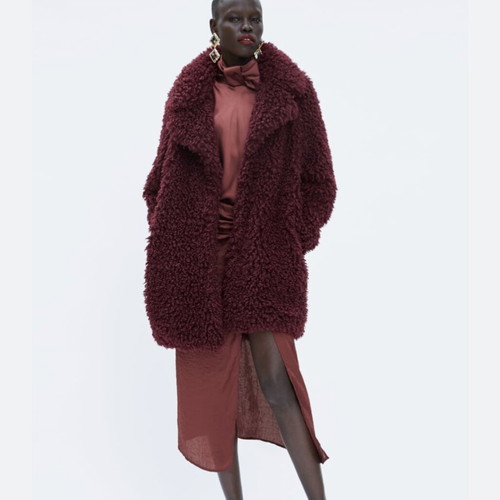 Zara faux fur style coat red like new