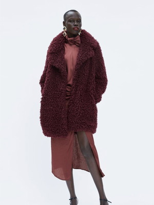 Zara faux fur style coat red like new