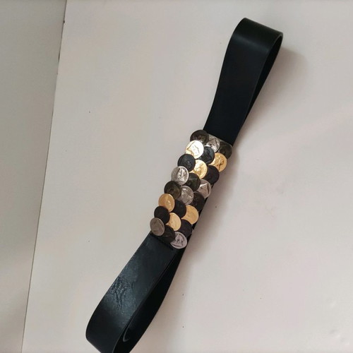 Black leather belt Tosca Blu like new with metal coin buckle