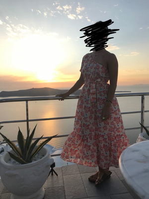 Karavan καλοκαιρινό φόρεμα S/M με έναν ώμο και ζώνη σαν καινούργιο, άσπρο και κόκκινο