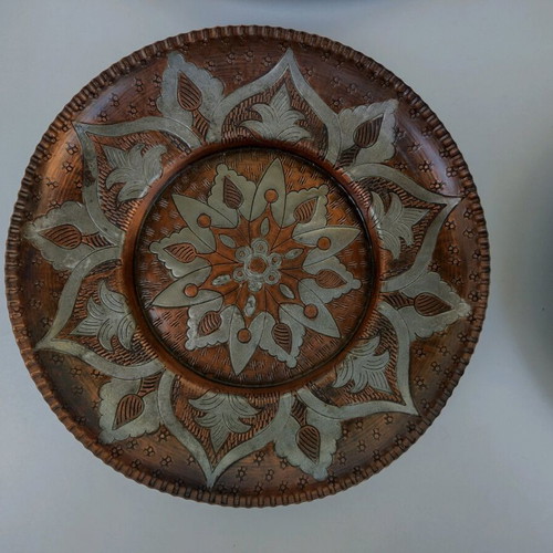 Copper Greek handmade carved wall plates used, all together