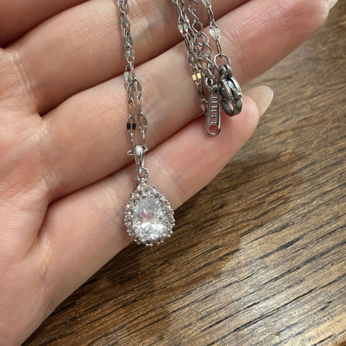 Teardrop Necklace stainless steel with zirconia new