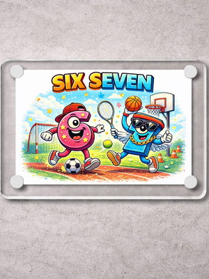 Ακρυλικό Μαγνητάκι ψυγείου Six Seven Gen Alpha Meme καινούργιο 9x6cm