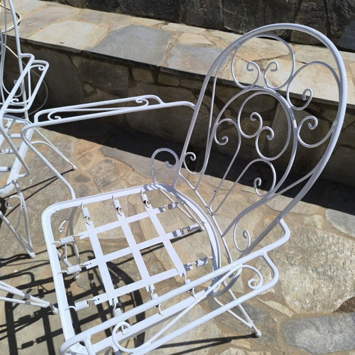 Fer Forgé garden table set with 5 chairs, painted, 90cm diameter