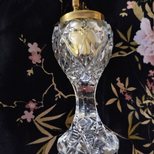 Vintage Cut Crystal Table Lighter like new, 1950s collectible