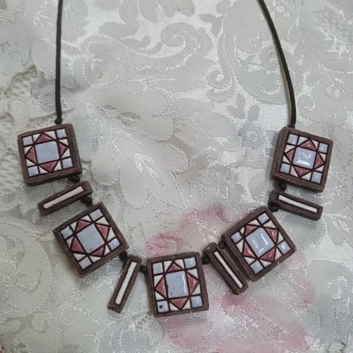 Ethnic handmade clay necklace with enamel, 2004, new