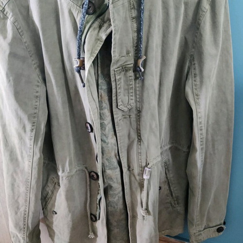 Khaki parka with hood used, size XL