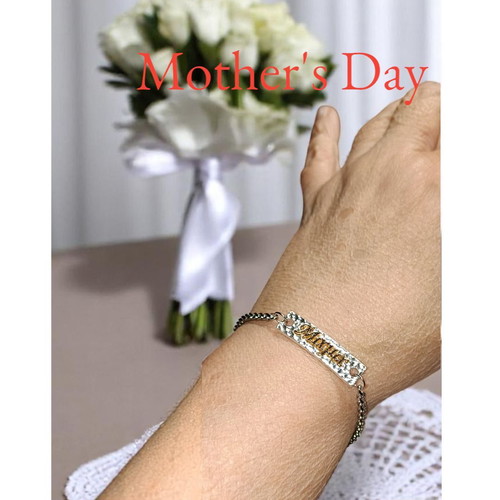 Handmade identity bracelet Mama with silver identity and steel chain new