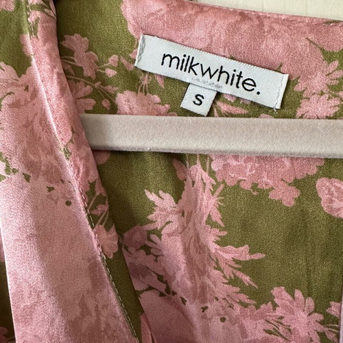 Milkwhite dress small, like new, pink and green