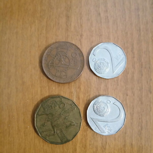 Czech coins used, lot of four koruna