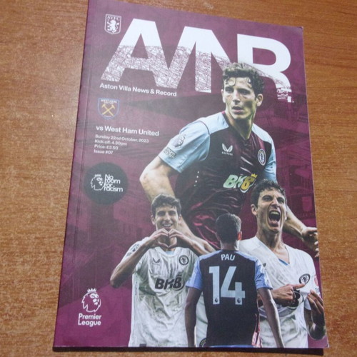Aston Villa - West Ham Official Program 22/10/23 like new