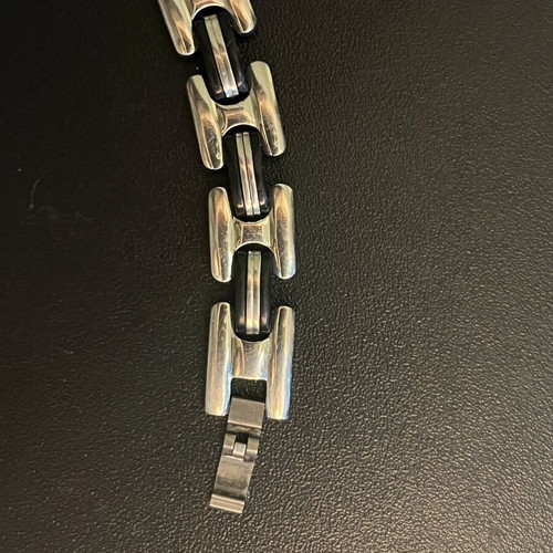 Men's hand chain used, steel with rubber details, 21 cm