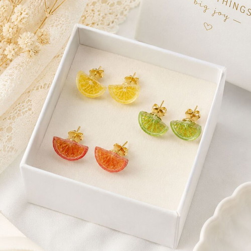 Handmade Citrus Fruit Slice Stud Earrings in Resin, new