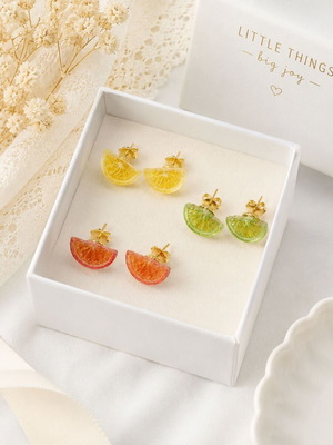 Handmade Citrus Fruit Slice Stud Earrings in Resin, new