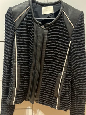 Iro jacket used with silk, cotton and leather details, small, black