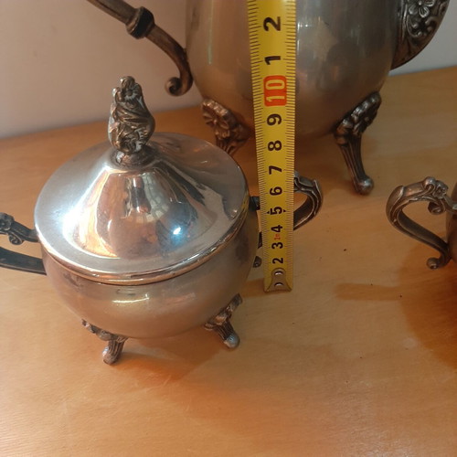 Vintage silver-plated tea set used, 3 pieces with carved details