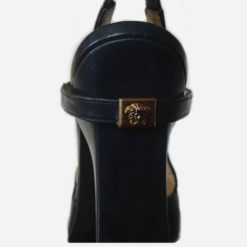 Gianni Versace Medusa leather heels like new, navy, size 35.5