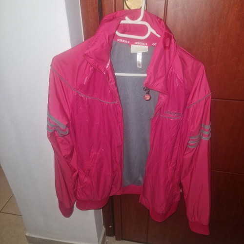 Adidas waterproof jacket with integrated hood on collar, like new, pink, size S