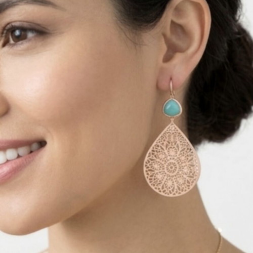 Ethnik earrings like new with embroidered design, metal