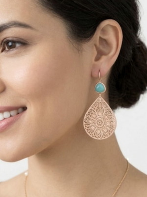 Ethnik earrings like new with embroidered design, metal