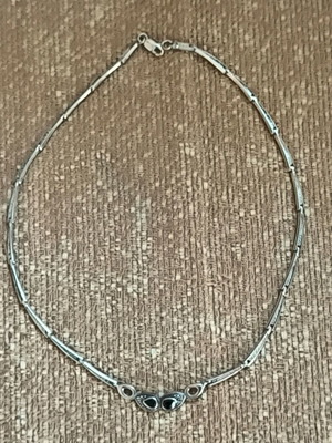 Silver Necklace 925 with Black Drop Details New