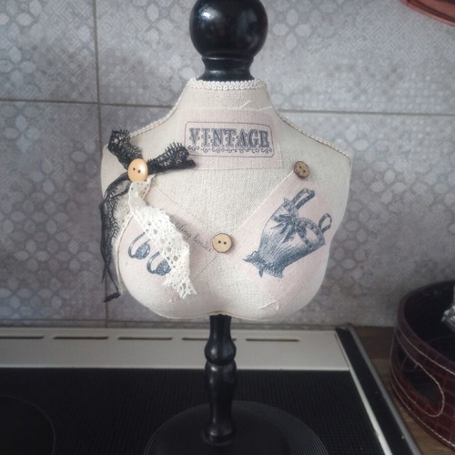 Vintage Jewelry Stand Bust 32cm New, Decorative Fabric