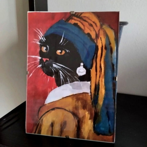 Poster with frame The Cat with the Pearl, new, 13×18 cm