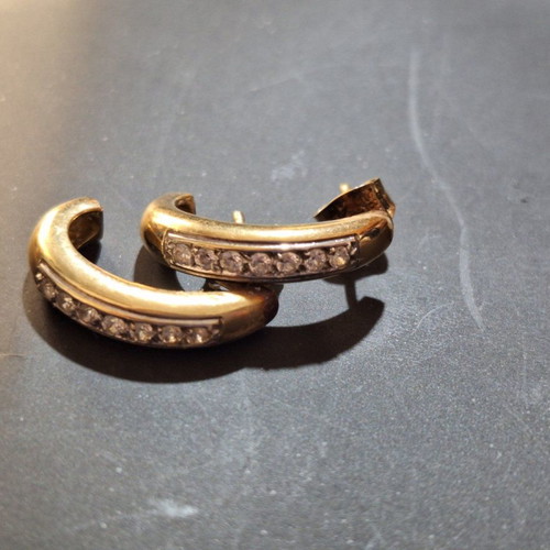 Gold earrings with zircon used, K14, heavy
