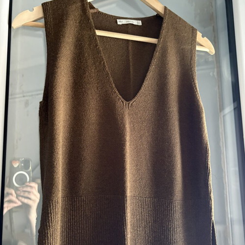 Zara Rib Μπλούζα Φόρεμα με ανοίγματα στο πλάι, σαν καινούργιο, μέγεθος Medium, καφέ