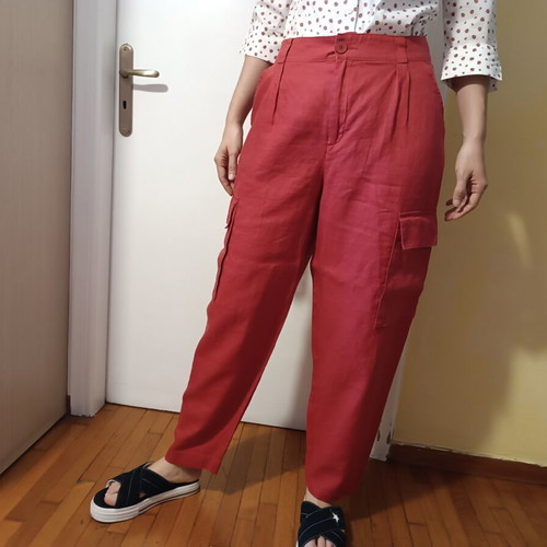 United Colors of Benetton Linen Cargo Pants New Coral Pink