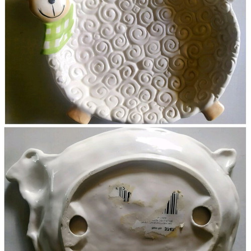 Easter decorative ceramic sheep-shaped platter like new