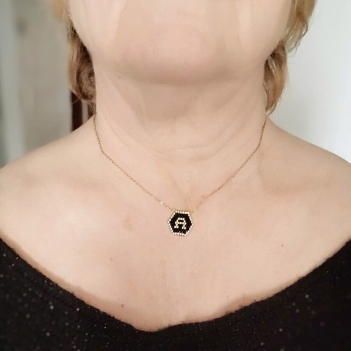Steel monogram necklace made to order with miyuki beads black and gold