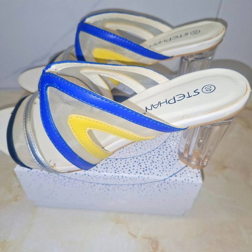 Stephan Sandals New Size 40 Blue Gold with Transparent Heel