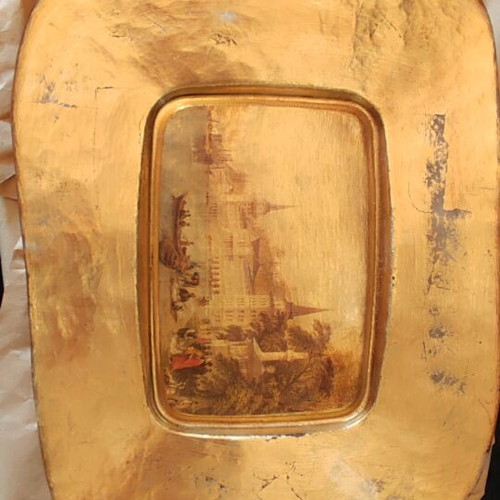 Glass gilded tray with Constantinople depiction, new