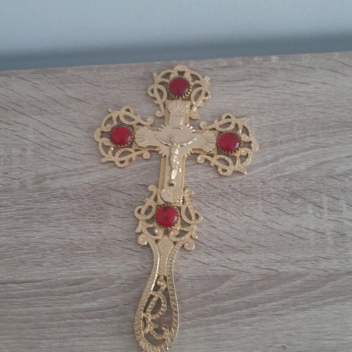 Blessing cross new 24cm with red stones