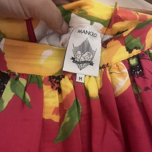 Manolo midi skirt used with floral and fruit print, size M