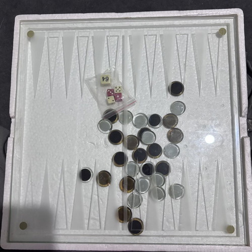 Glass backgammon 0.35cm with black and white birds, like new