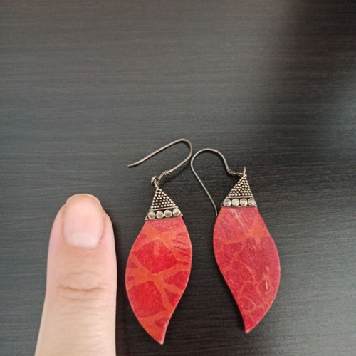 Handmade earrings silver and wood new, red