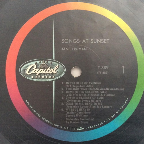 Jane Froman Songs At Sunset vinyl record used, 12''