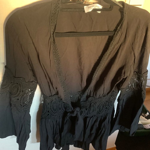 BSB Collection black cardigan new with boho sleeves and lace tie