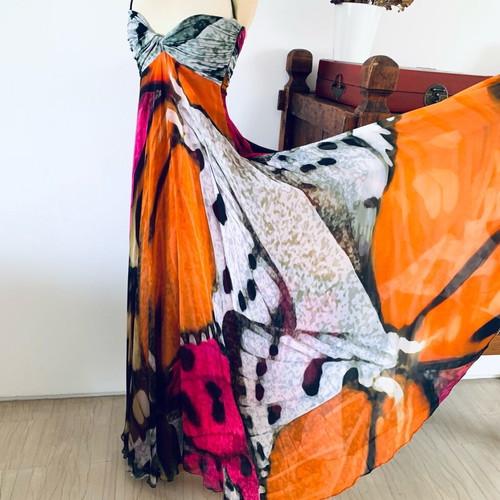 Maxi Dress Veloudakis new, 100% silk, size S-M, multicolor