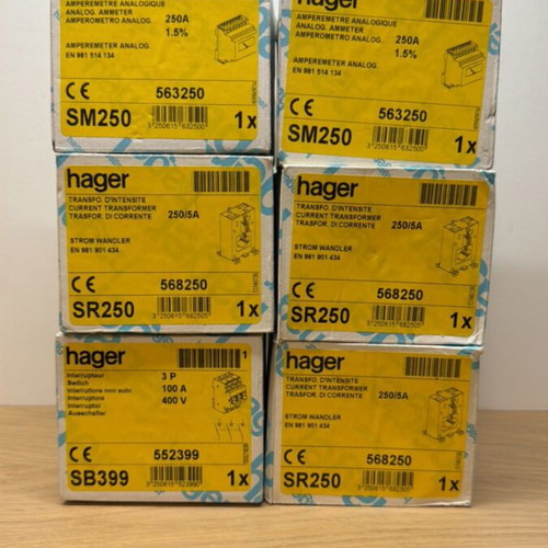Hager fuses new, 2x 250A 1.5%, 3x 250/5A, 1x 3P 100A 400V