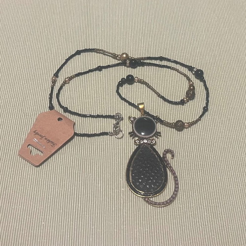 Pendant necklace new, bronze, 70cm length, black and gold