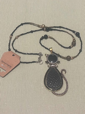 Pendant necklace new, bronze, 70cm length, black and gold